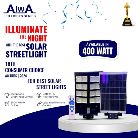 400W Solar Street Light | Remote Control | 6x Lithium Batteries | With Pole